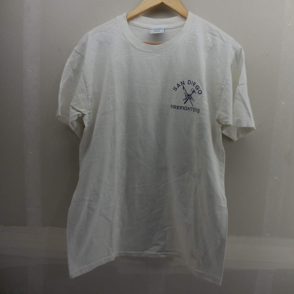 Vintage San Diego Firefighters Shirt Mens L Keep Back 300 Ft Single Stitch USA